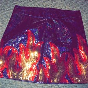 (SOLD) Sequin Holographic Flame Skirt